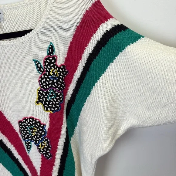 ✨ Vintage Petite Koret Knit Sweater Top/Floral Appliqué/Retro 80s 90s/sz PMedium - Picture 8 of 8